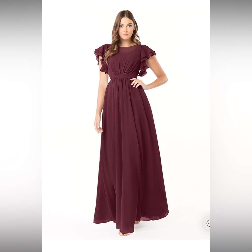 AZAZIE DAPHNE Bridesmaid Dress | A-Line Ruffled Chiffon Long Dress Cabernet